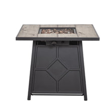 Load image into Gallery viewer, 28 Inch Square Patio Black Metal Base 40000 BTU Firepit Table with Gray Tabletop (Rain Cover Included)