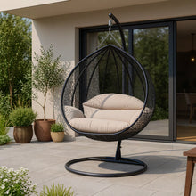 Load image into Gallery viewer, Recluse Two-Person Seater Hanging Egg Swing Chair with Teardrop Design Black Frame