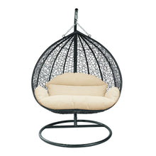 Load image into Gallery viewer, Recluse Two-Person Seater Hanging Egg Swing Chair with Teardrop Design Black Frame
