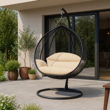 Load image into Gallery viewer, Recluse Two-Person Seater Hanging Egg Swing Chair with Teardrop Design Black Frame
