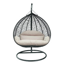 Load image into Gallery viewer, Recluse Two-Person Seater Hanging Egg Swing Chair with Teardrop Design Black Frame