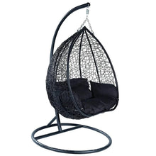 Load image into Gallery viewer, Recluse Two-Person Seater Hanging Egg Swing Chair with Teardrop Design Black Frame