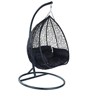Recluse Two-Person Seater Hanging Egg Swing Chair with Teardrop Design Black Frame