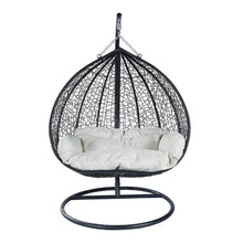 Load image into Gallery viewer, Recluse Two-Person Seater Hanging Egg Swing Chair with Teardrop Design Black Frame
