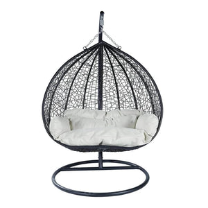 Recluse Two-Person Seater Hanging Egg Swing Chair with Teardrop Design Black Frame
