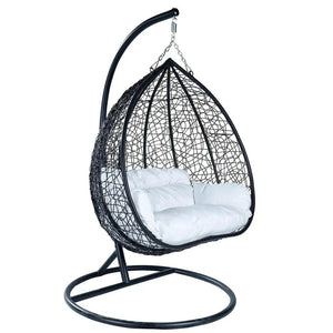 Recluse Two-Person Seater Hanging Egg Swing Chair with Teardrop Design Black Frame