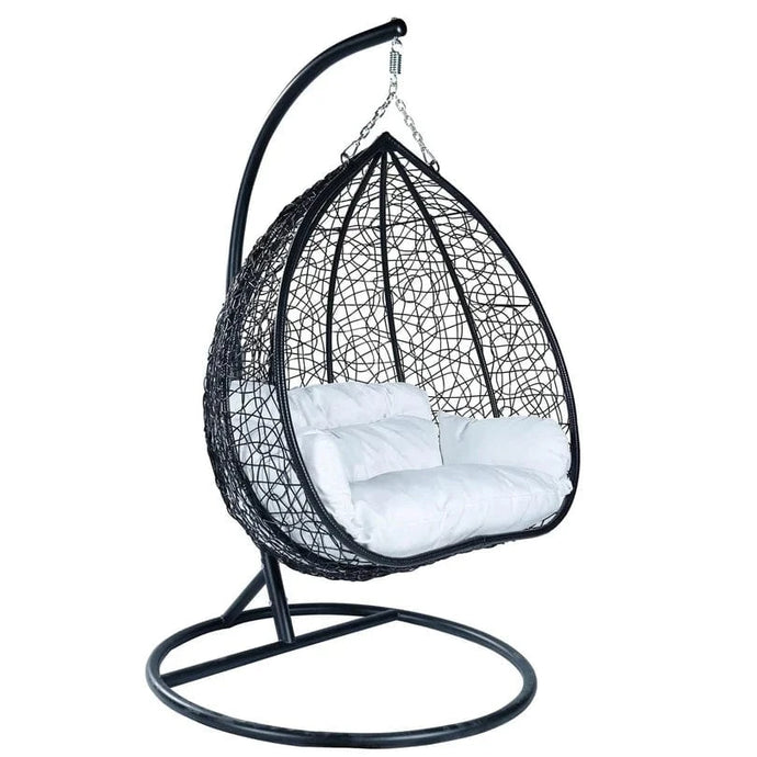 Recluse Two-Person Seater Hanging Egg Swing Chair with Teardrop Design Black Frame