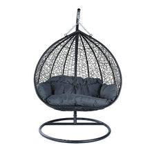 Load image into Gallery viewer, Recluse Two-Person Seater Hanging Egg Swing Chair with Teardrop Design Black Frame