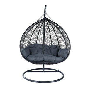 Recluse Two-Person Seater Hanging Egg Swing Chair with Teardrop Design Black Frame