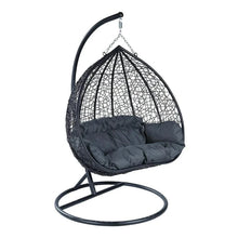 Load image into Gallery viewer, Recluse Two-Person Seater Hanging Egg Swing Chair with Teardrop Design Black Frame