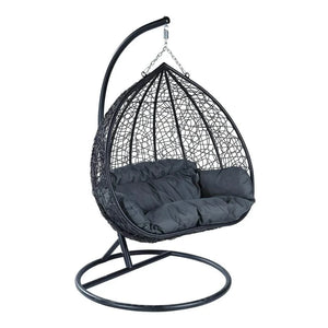 Recluse Two-Person Seater Hanging Egg Swing Chair with Teardrop Design Black Frame