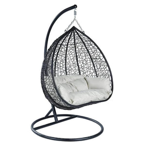 Recluse Two-Person Seater Hanging Egg Swing Chair with Teardrop Design Black Frame
