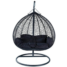 Load image into Gallery viewer, Recluse Two-Person Seater Hanging Egg Swing Chair with Teardrop Design Black Frame