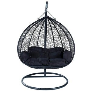Recluse Two-Person Seater Hanging Egg Swing Chair with Teardrop Design Black Frame
