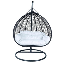 Load image into Gallery viewer, Recluse Two-Person Seater Hanging Egg Swing Chair with Teardrop Design Black Frame
