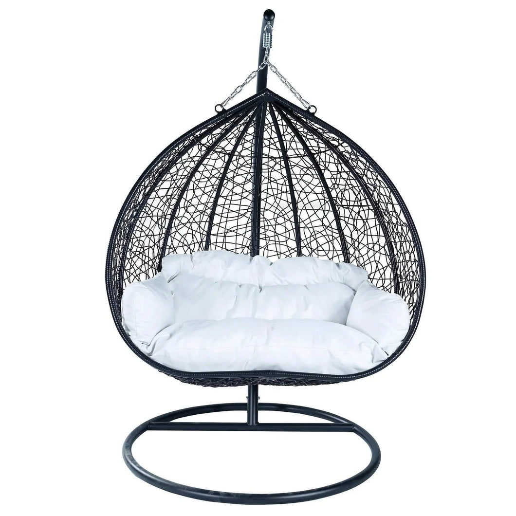 Recluse Two-Person Seater Hanging Egg Swing Chair with Teardrop Design Black Frame