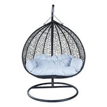 Load image into Gallery viewer, Recluse Two-Person Seater Hanging Egg Swing Chair with Teardrop Design Black Frame