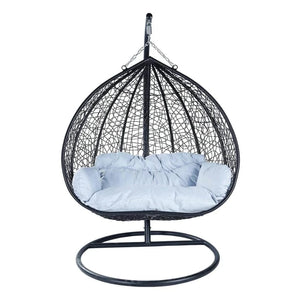 Recluse Two-Person Seater Hanging Egg Swing Chair with Teardrop Design Black Frame