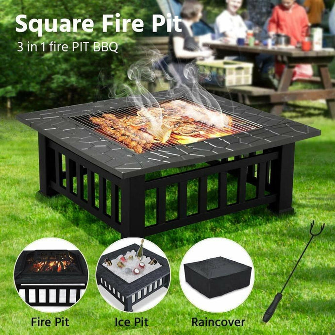 32 Inch Metal Portable Courtyard Fire Pit with Heating and Cooking Accessories