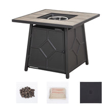 Load image into Gallery viewer, 28 Inch Square Patio Black Metal Base 40000 BTU Firepit Table with Gray Tabletop (Rain Cover Included)