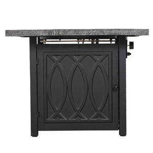 32 Inch Square Patio Black Metal Base 50000 BTU Firepit Table (Rain Cover Included)