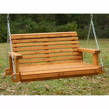 Load image into Gallery viewer, 3ft Cedar or Pine Rollback Porch Swing, Swing Chair, Patio Chair Swing, Tree Swing, Hanging Chair with Option to Personalize
