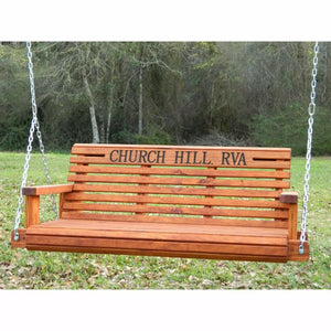 4ft Solid Pine Rollback Porch Swing, Personalized Engraved Lettering