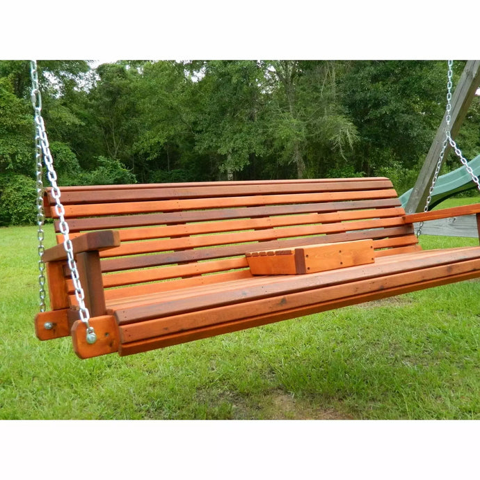 6ft Cedar Rollback Porch Swing, Oversize with Optional Engraving
