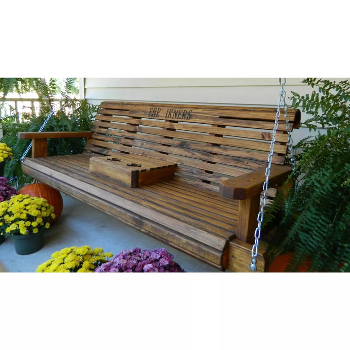 6ft Pine Rollback Porch Swing, Oversize Swing, Optional Engraving