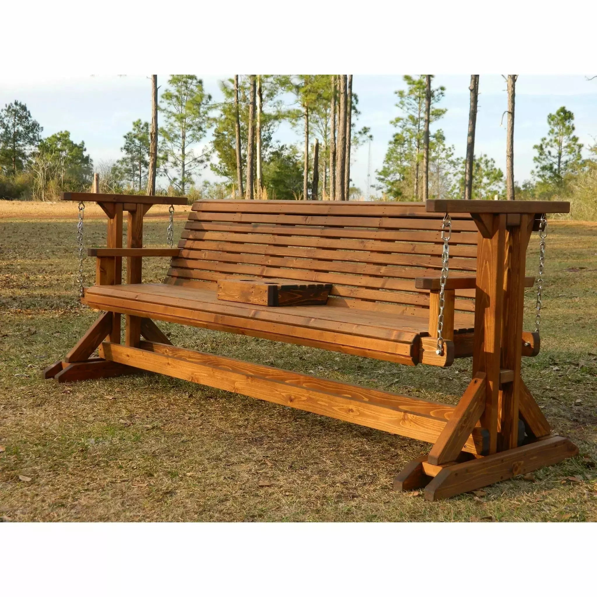 8ft Cedar Rollback Chain Glider Swing Cedar Wood Porch Swing Outdoor Float In Air