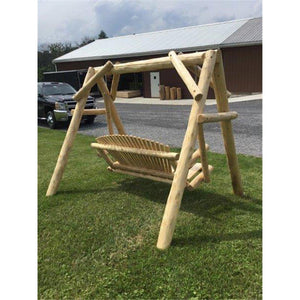 White Cedar Log Rustic Porch Swing with A- Frame 2 Sizes
