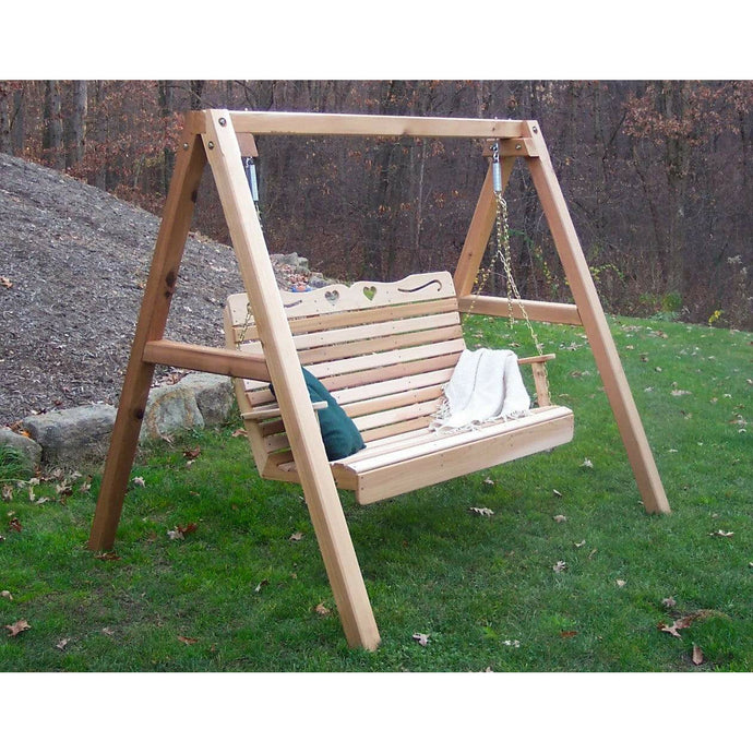 6' Cedar Royal Country Hearts High Back Porch Swing with Stand