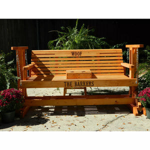 6FT Classic Pine Porch Chain Glider with Stand, Wood Garden Bench, Personal Engraving