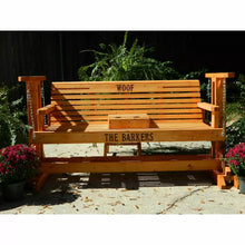 Load image into Gallery viewer, 5ft Classic Pine Porch Chain Glider Swing with Stand, Memorial Bench, Letter Engraving