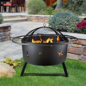 Moon And Stars Pattern Black Metal Patio Firepit