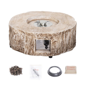 Faux Stone 28'' Ore Brown Powder 30,000 BTU Exterior Propane Fire Pit with Cover and Lava Rocks