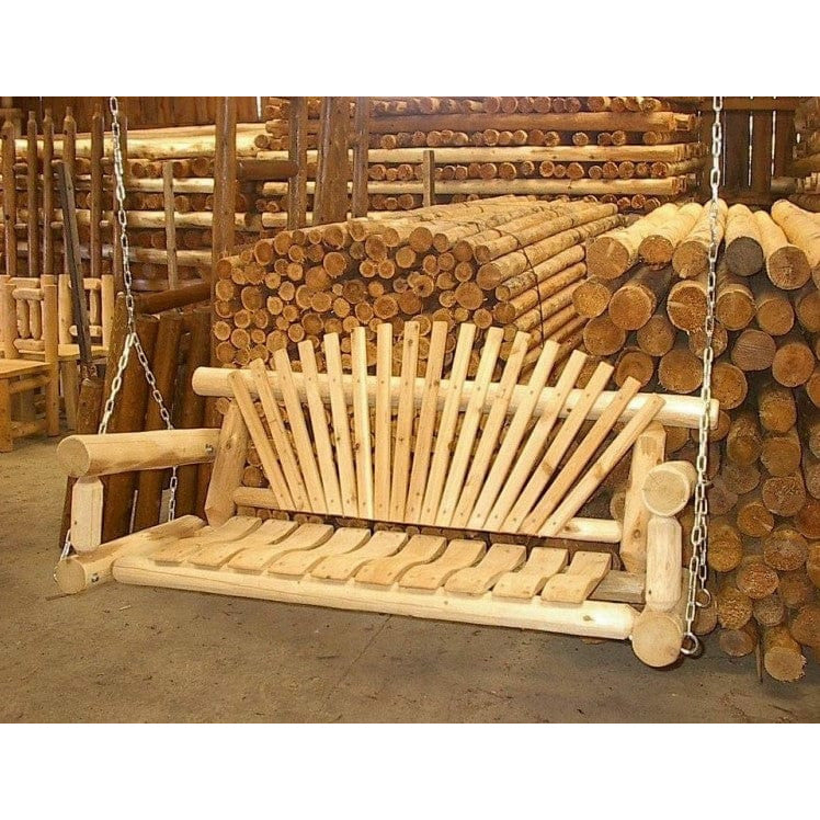 Unfinished White Cedar Log Rustic Porch Swing, 4, 5, 6, and 7 Foot lon ...